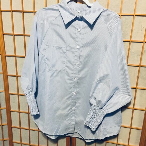 Women's Size 2XL  Blue White pin striped Blouse Polyester unbranded NWOT - Picture 11 of 11